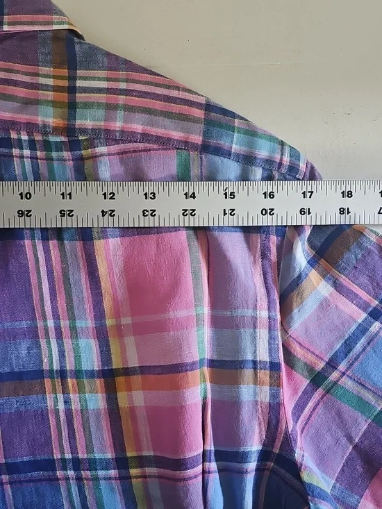 Ralph Lauren Linen Plaid Button Down Shirt Mens Small Pony Logo Summer - Picture 6 of 8